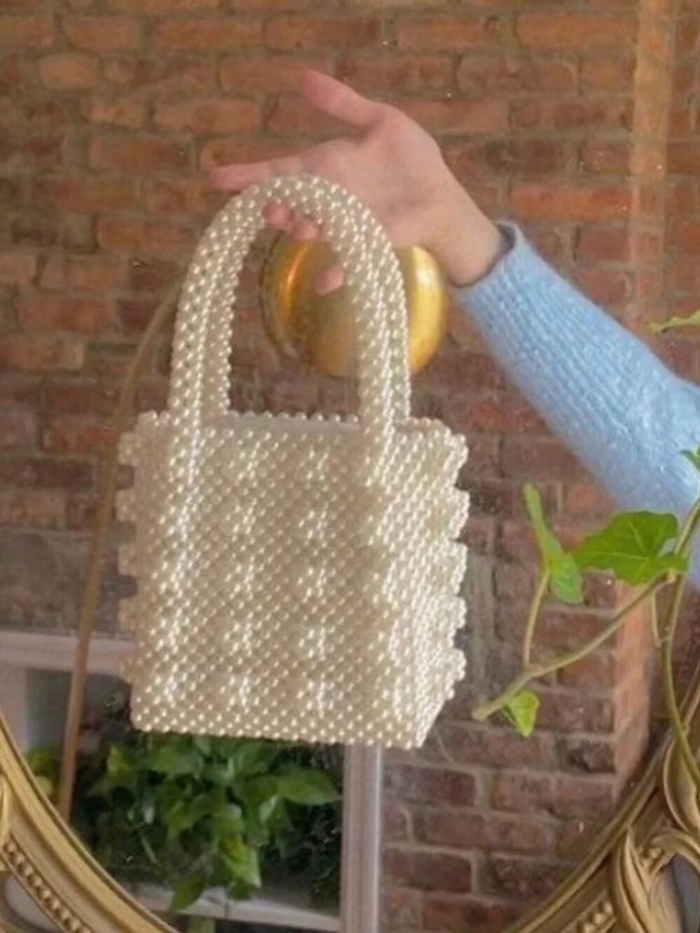 Pearl Beaded Mini Tote Bag